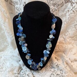 Handmade Blue Button Cluster Necklace - Multi Blue